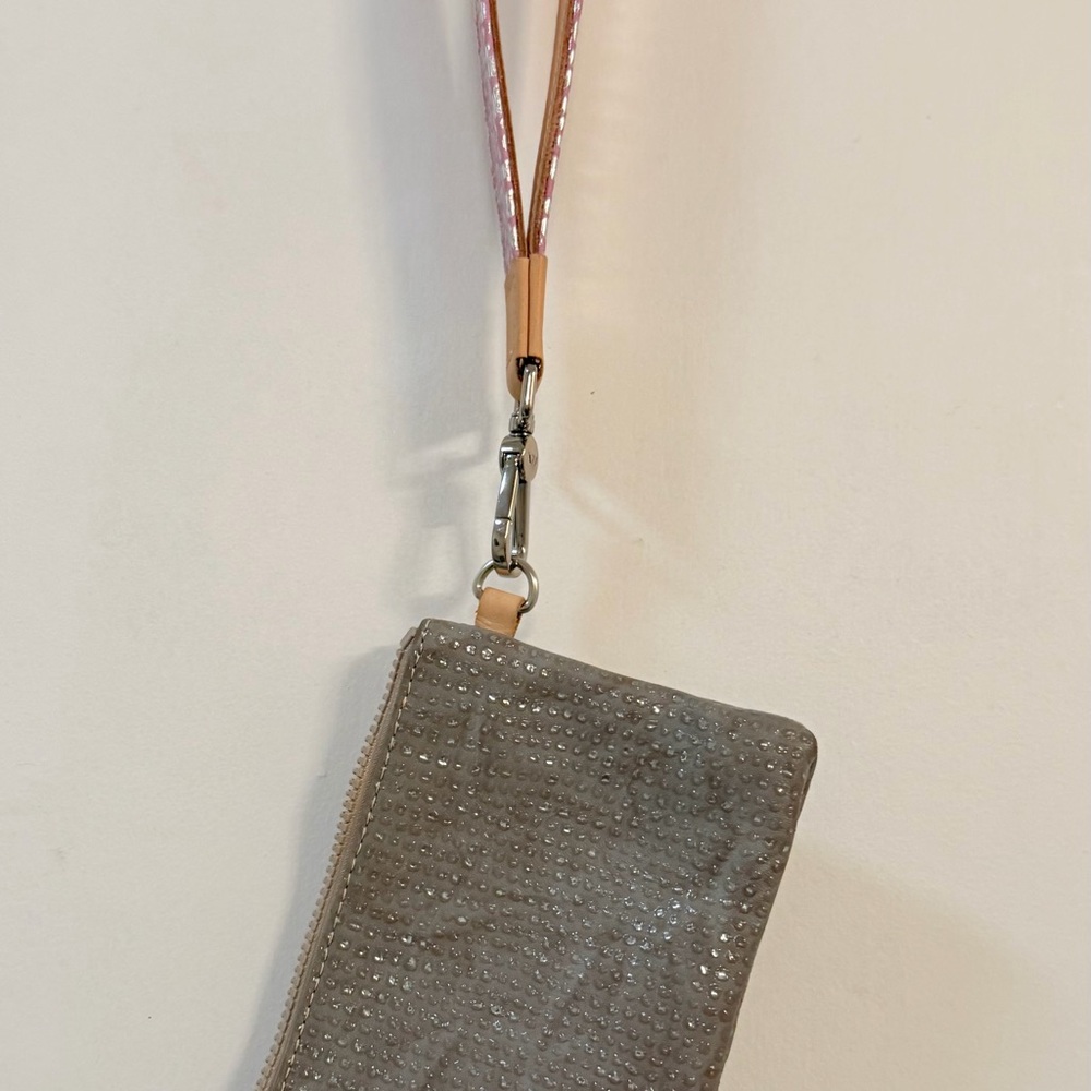 Studded Gray Wristlet Clutch with Strap